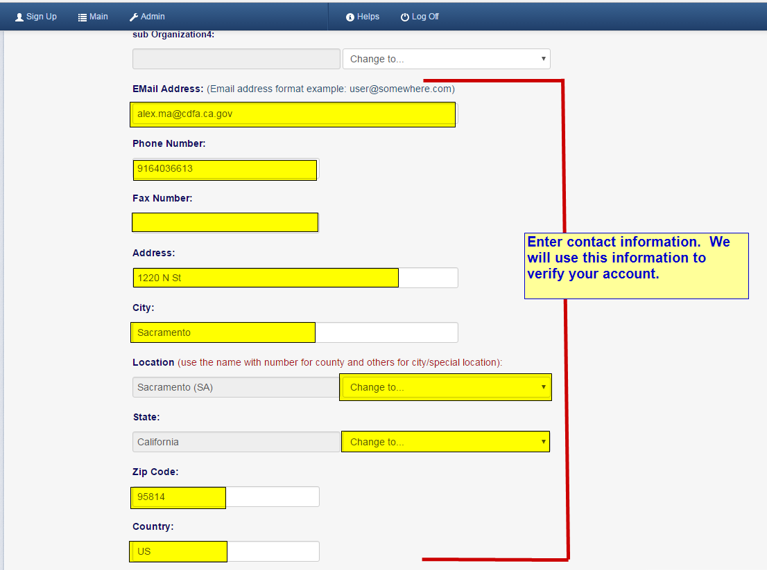 Enter contect info